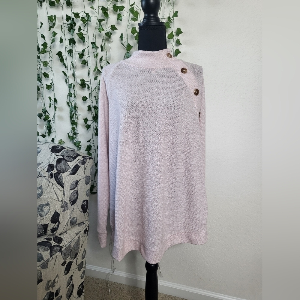 French Laundry Mock Neck Pink Fluffy Lightweight Long Sleeve Sweater